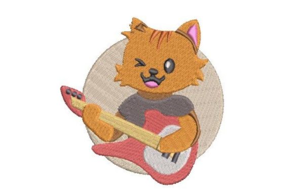 Cartoon Cat Rockstar Playing Guitar