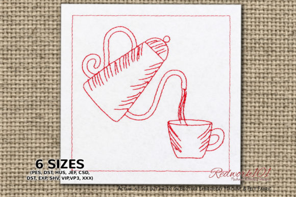 Coffee Kettle and Beans Redwork